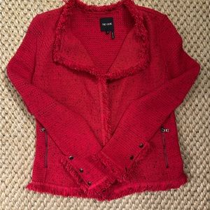 NIC + ZOE Fringe Mix Knit Jacket in Red